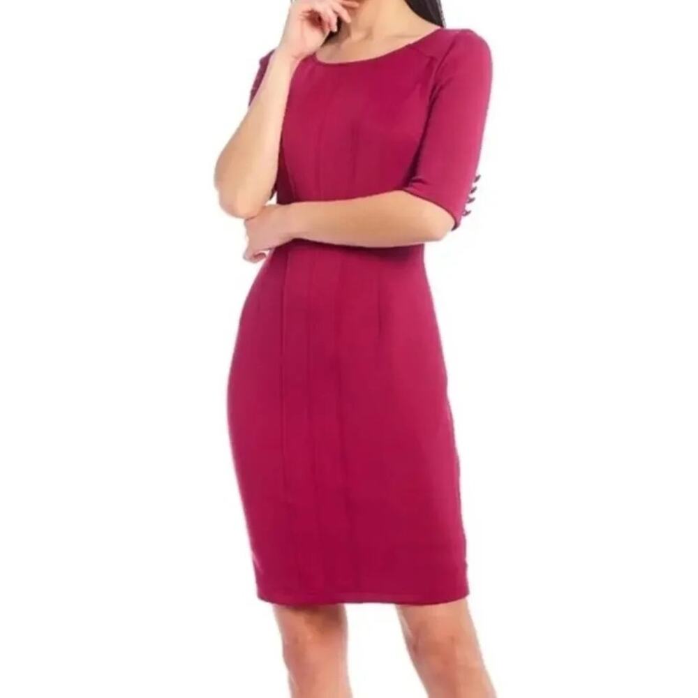LDT Talia Magenta Boat Neck 3/4 Sleeve Sheath Dress Career Work Women Size 2 NWT